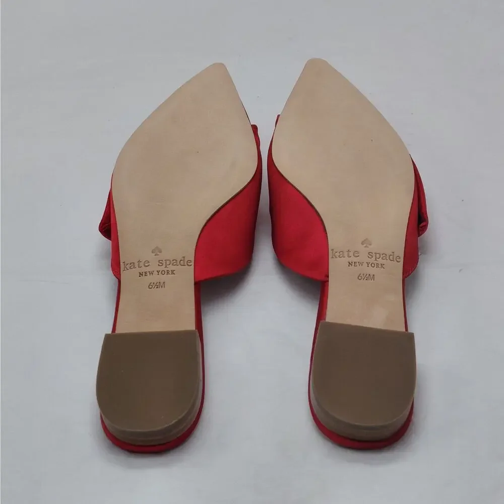 Kate Spade Womens Slip On Mules Flats 6.5M Red Satin Dressy Pointed Toe Sandals